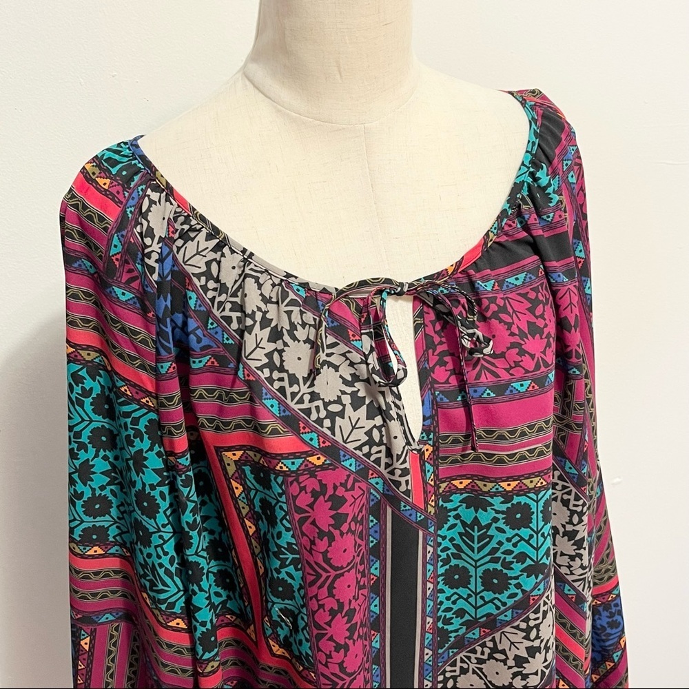 ➕ BB Dakota Patchwork Multi Patterned Blouse Womens Plus Size 3X - Picture 3 of 11
